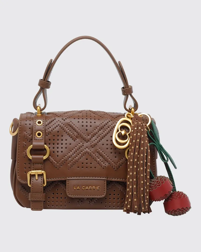 LA CARRIE Atena Labyrinth Mini-Tasche aus perforiertem Kalbsleder mit Anhänger Braun