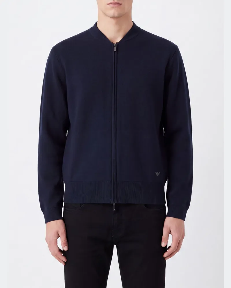 Emporio Armani Woll-Cardigan mit Bomberkragen und Reißverschluss Blau