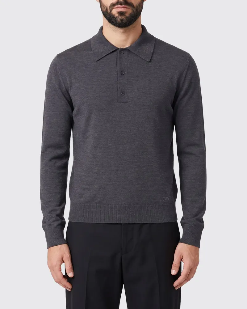Valentino Garavani Slim-Fit Langarm-Polohemd aus Schurwolle Grau