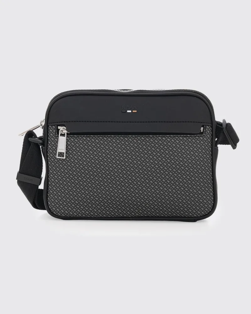 HUGO BOSS Leder-Umhängetasche mit geprägtem Logo und verstellbarem Riemen Schwarz
