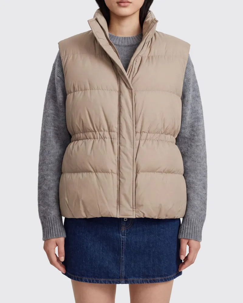 Brunello Cucinelli Wasserabweisende, gesteppte Funktionsweste mit hohem Kragen Beige