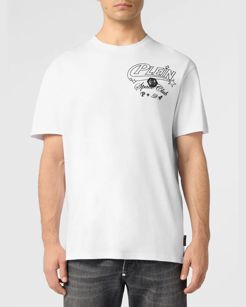 Philipp Plein Baumwoll-T-Shirt mit kontrastierendem Logo- und Slogan-Print Weiß