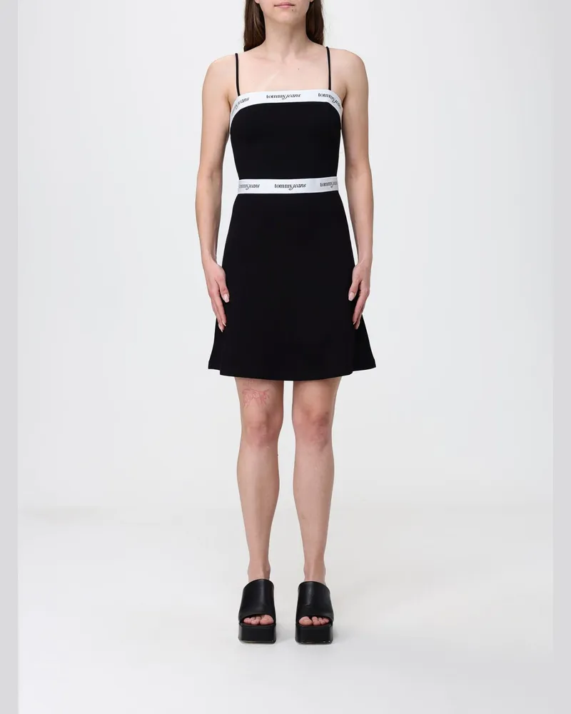 Tommy Hilfiger Minikleid von aus Jersey mit eckigem Ausschnitt und Schriftzug-Logo Schwarz