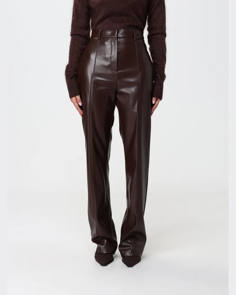 Simona Corsellini Hoch taillierte Straight-Hose von aus glattem Kunstleder Braun