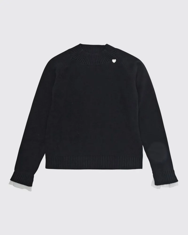 Monnalisa Pullover für Mädchen aus Baumwolle und Wolle mit Stickerei und Rüschendetails Schwarz