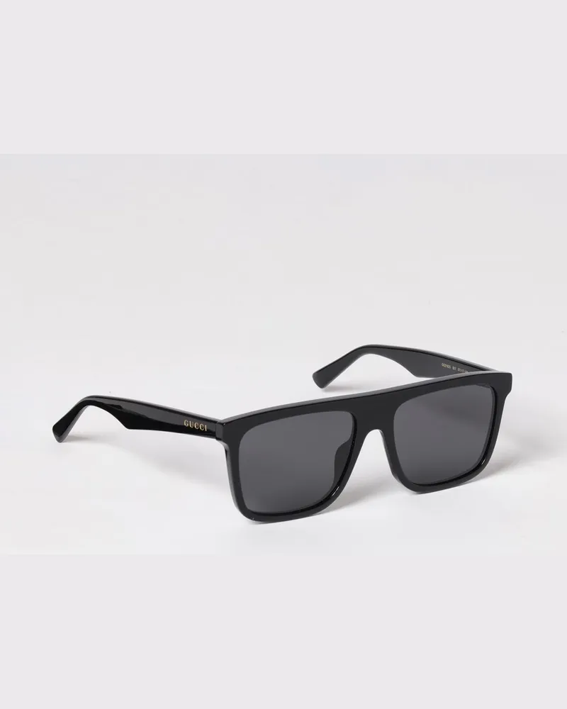 Gucci Rechteckige Sonnenbrille aus recyceltem Acetat mit Logo Schwarz