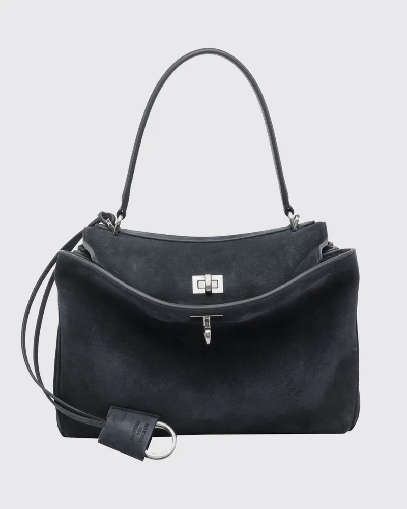 Balenciaga Kleine Rodeo Handtasche aus Kalbveloursleder mit Charm und Drehverschluss Grau