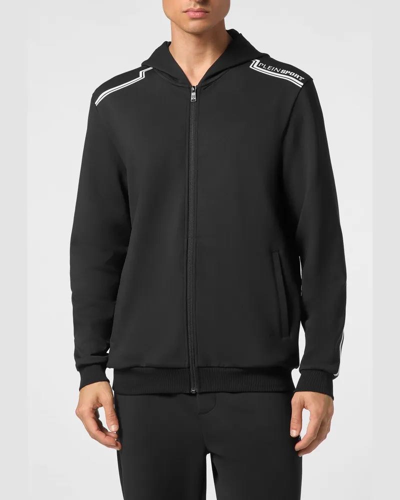Philipp Plein Kapuzen-Sweatjacke aus technischem Jersey mit Eingrifftaschen Schwarz