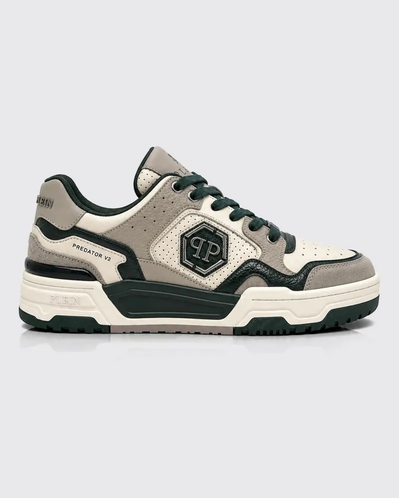 Philipp Plein Predator V2 Low-Top-Sneaker aus Leder mit Hexagon-Logo Grün