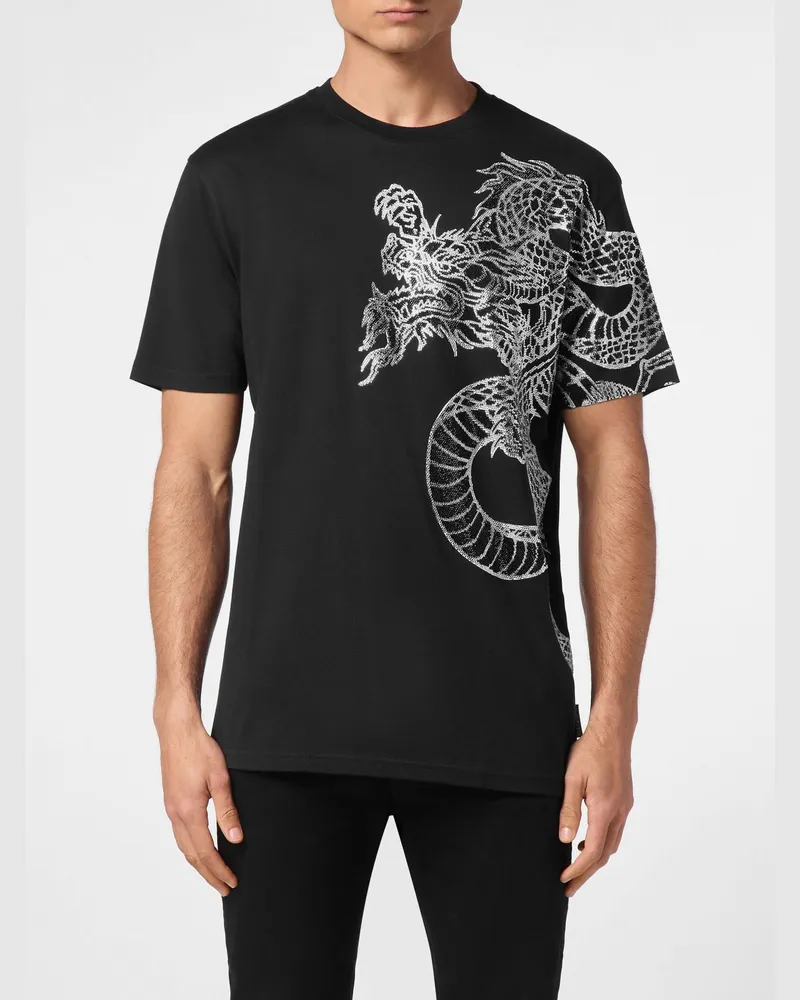 Philipp Plein T-Shirt aus Baumwolljersey mit Strass-Logo und Rundhalsausschnitt Schwarz