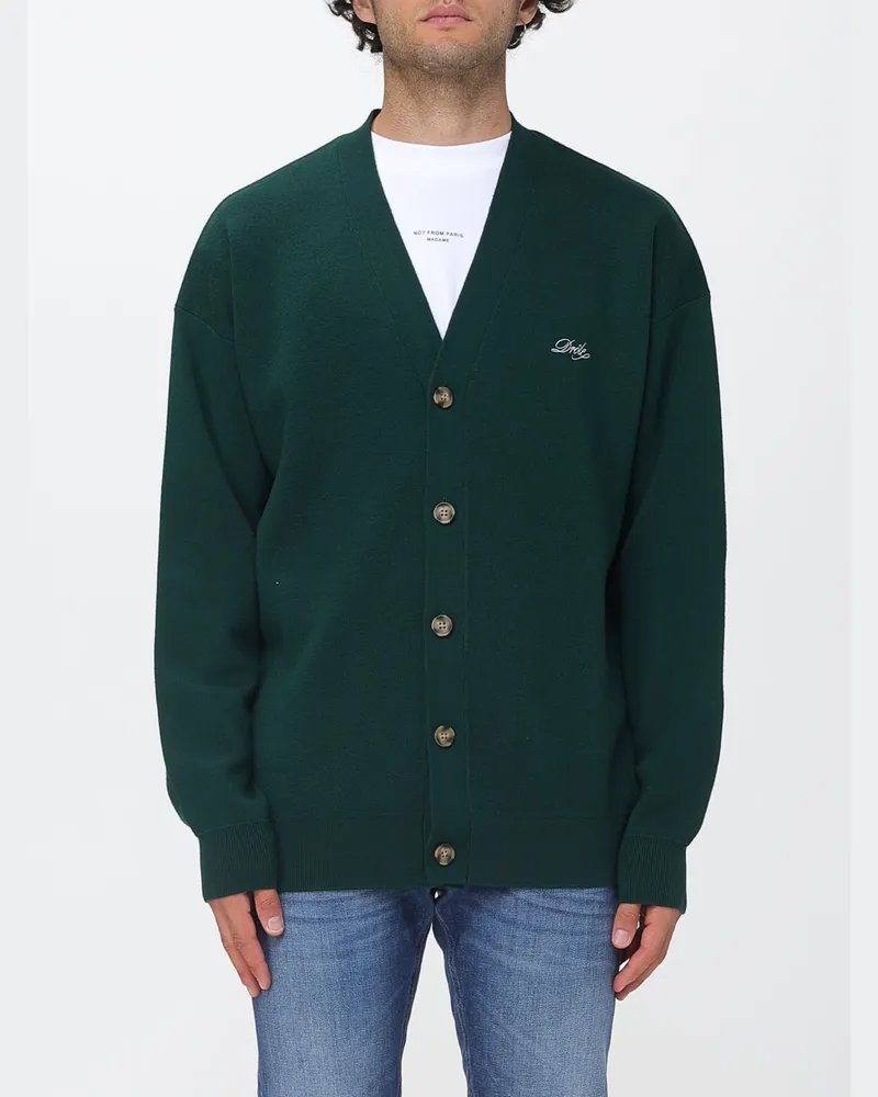 Drôle de Monsieur Woll-Cardigan von mit V-Ausschnitt und gesticktem Logo Waldgrün