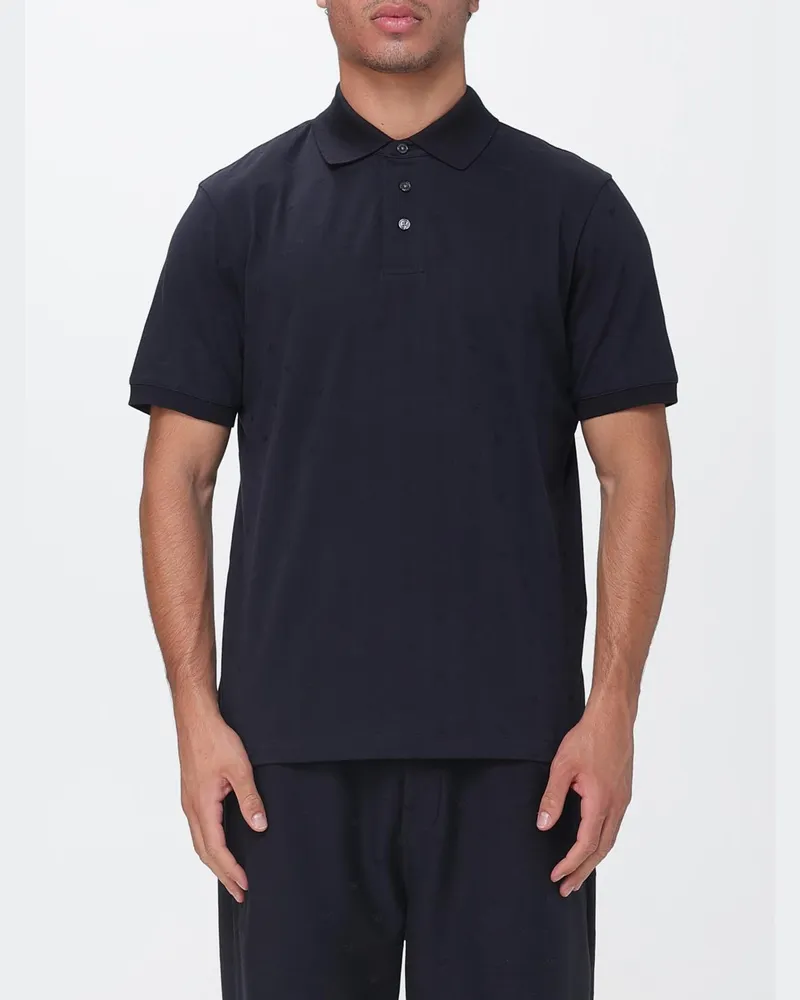 Emporio Armani Polohemd aus Baumwollpiqué mit Allover-Logo Blau