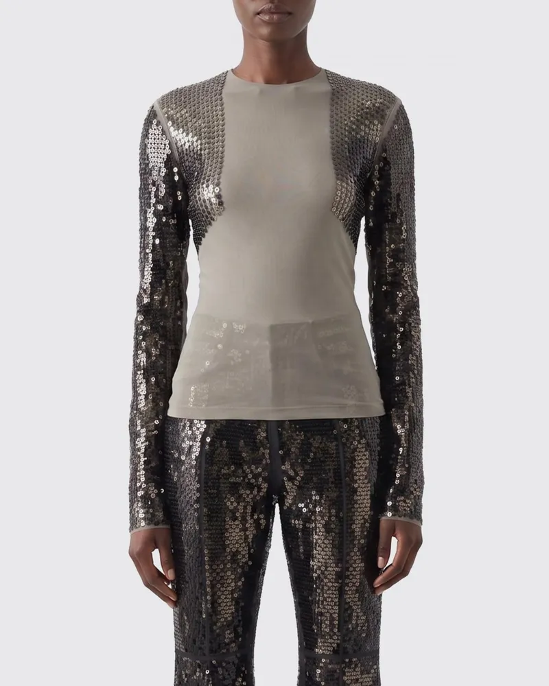 Rick Owens Langärmeliges, schmal geschnittenes Top mit Pailletten Grau
