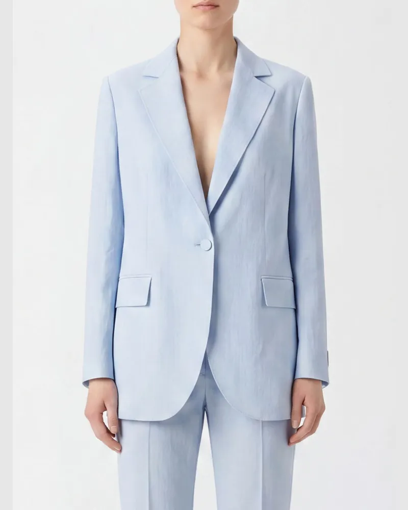 AGNONA einreihiger Leinen-Seiden-Blazer mit steigendem Revers Blau