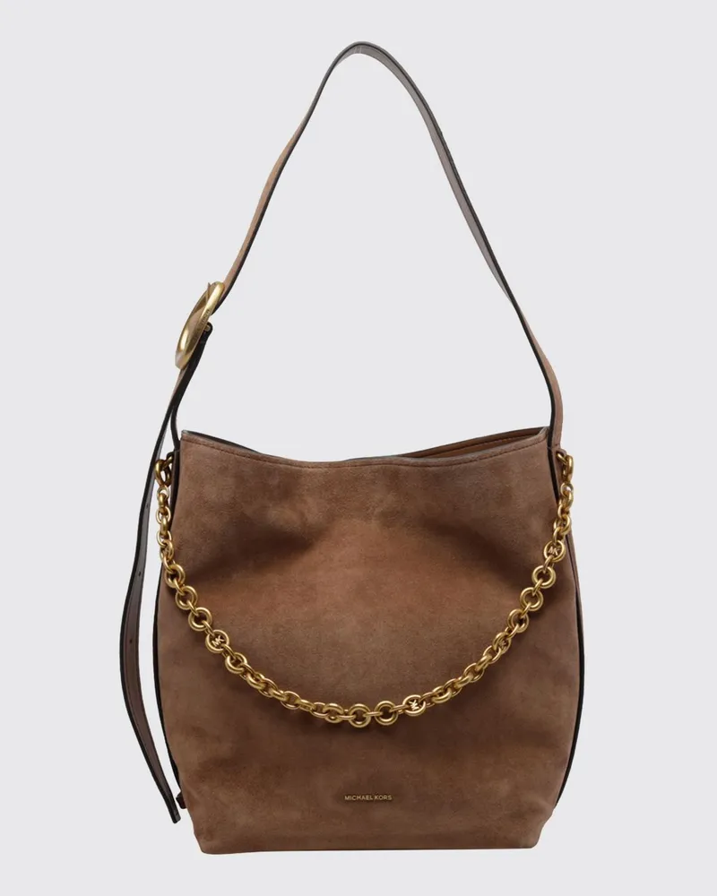 Michael Kors Große Nolita Schultertasche aus Leder und Wildleder mit Metalldetails Braun