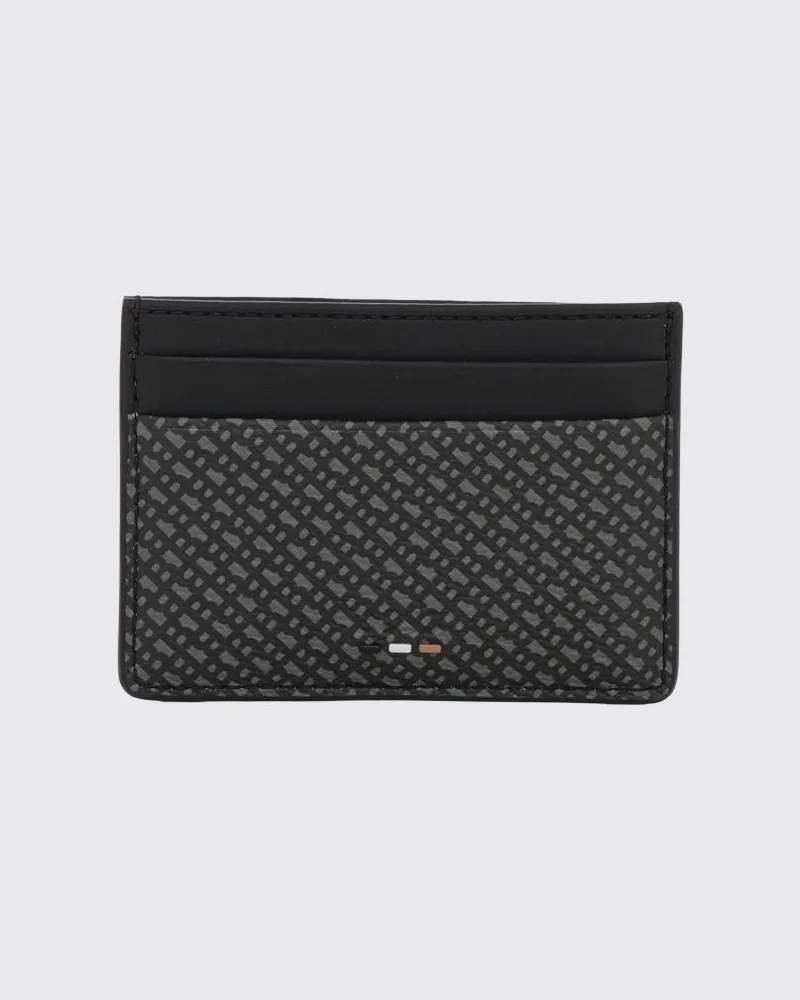 HUGO BOSS Kartenetui aus Leder mit Monogramm-Muster und vier Fächern Schwarz
