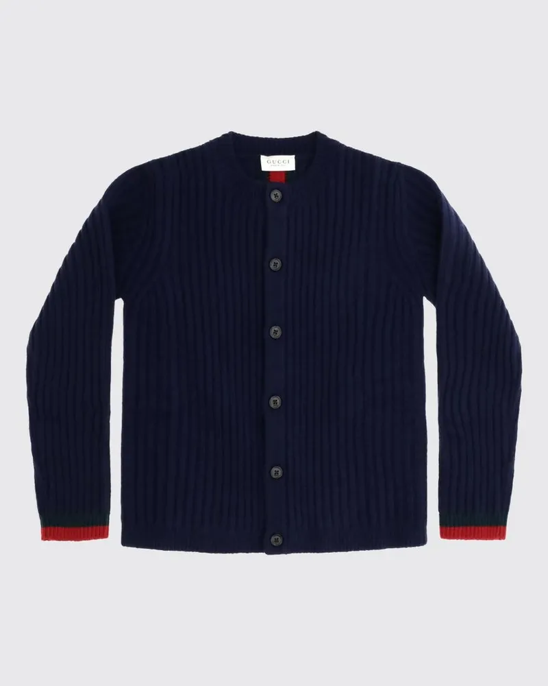Gucci Jungen-Cardigan aus Kaschmir mit Web-Detail und Knöpfen Blau