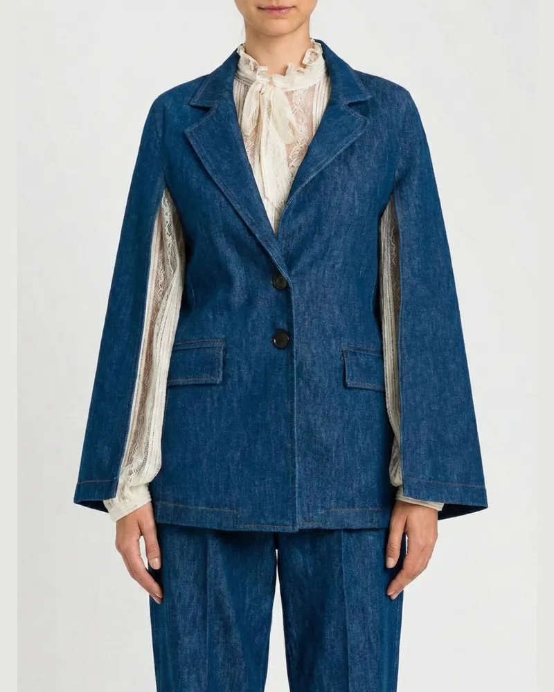 Twin-Set Einreihiger Jeans-Cape-Blazer Denim