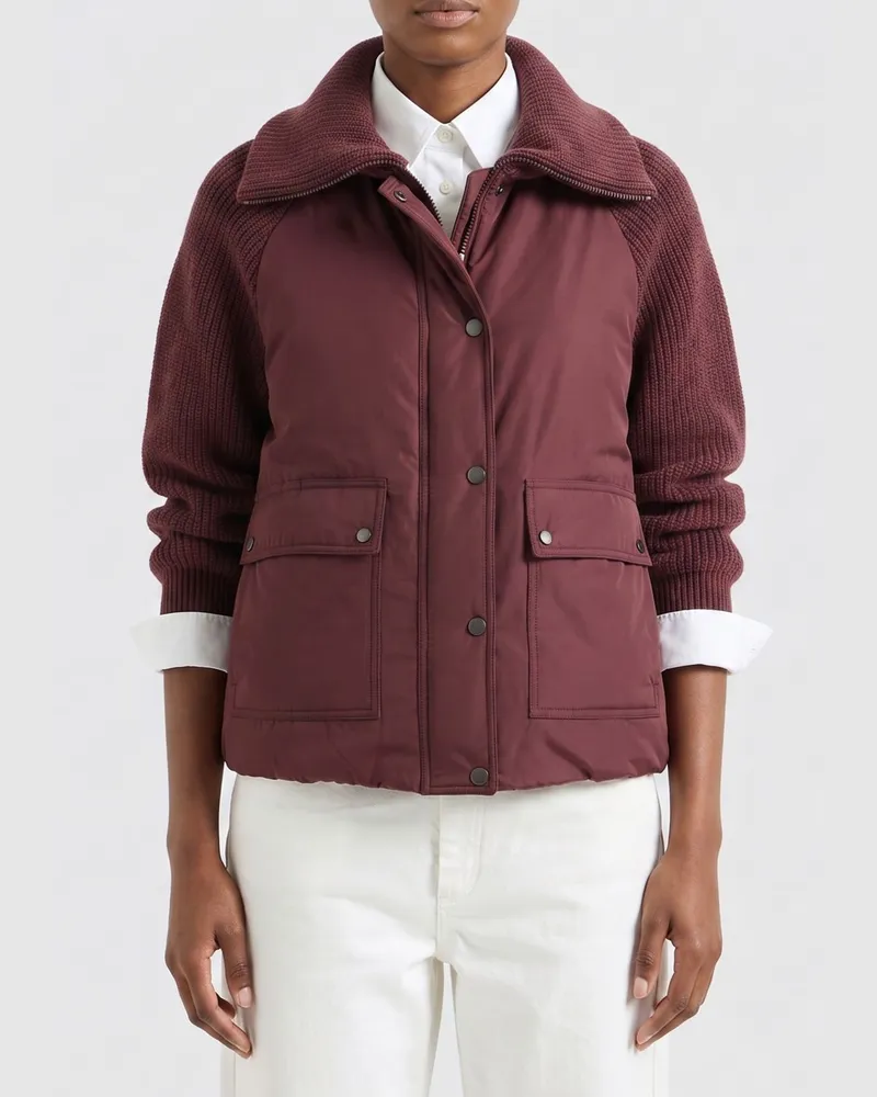 Brunello Cucinelli Gepolsterter Cardigan aus Wollstrick mit aufgesetzten Taschen Braun