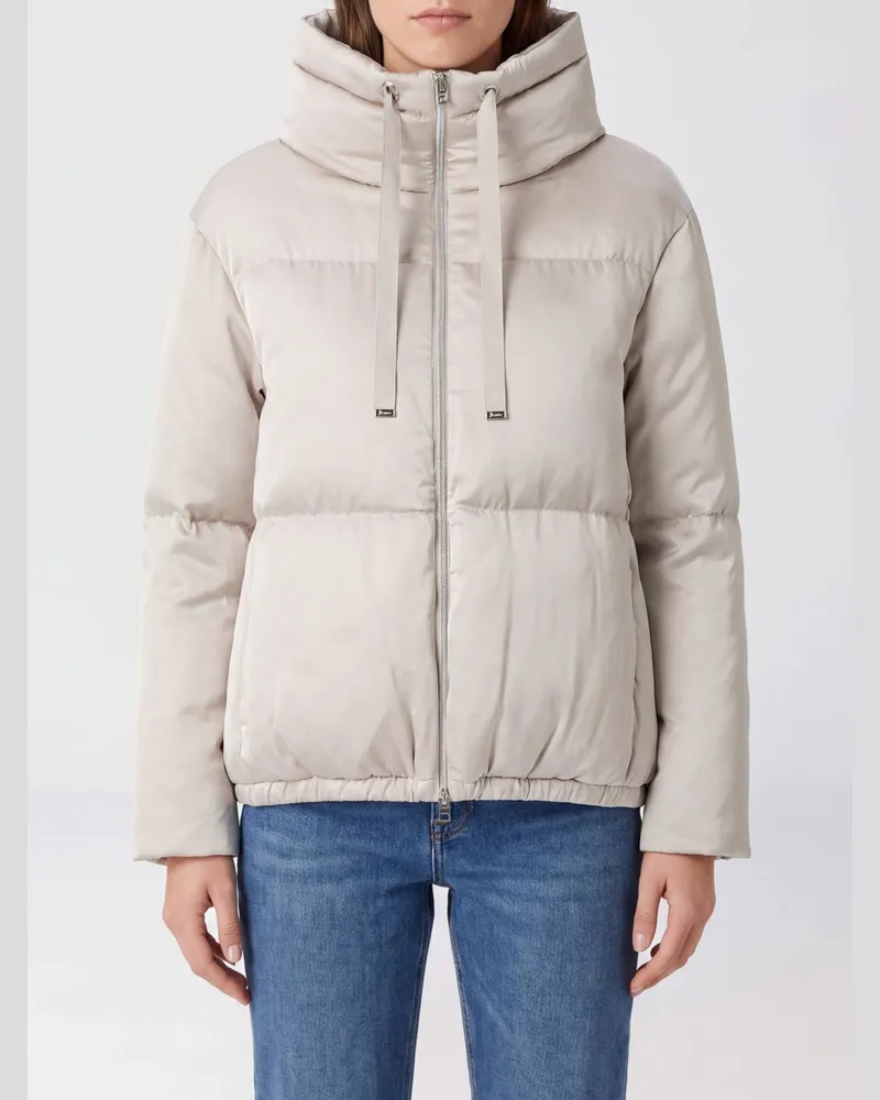 Herno Kurze wasserabweisende Nylon-Daunenjacke mit Trichterkragen und Kordelzug Taubengrau