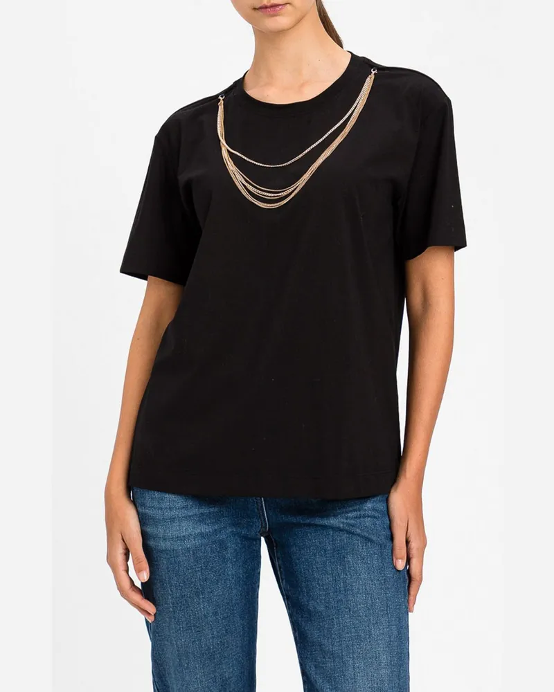 Twin-Set T-Shirt von aus Baumwolle mit Metallnetz-Applikation Schwarz
