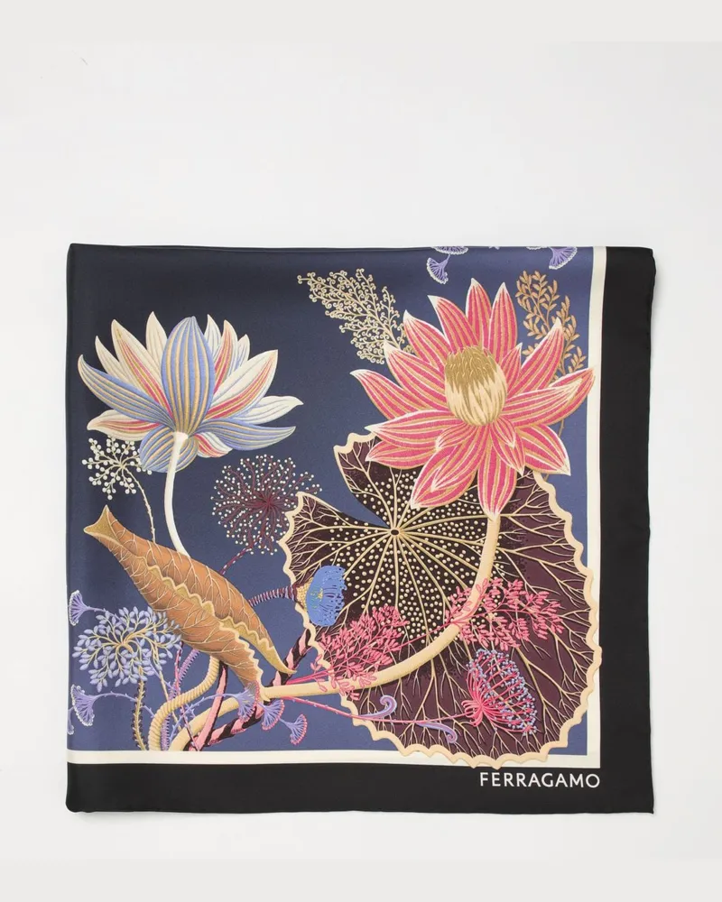 Ferragamo Seidenschal mit Seerosen-Print Navy