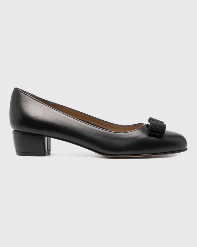 Ferragamo Vara Pumps aus Kalbsleder mit Schleife und niedrigem Absatz Schwarz