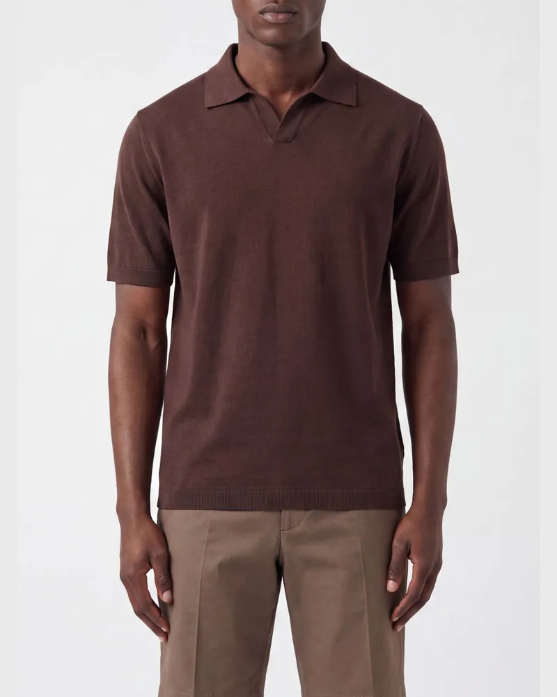 Herno Kurzärmeliges Poloshirt aus Baumwolle mit klassischem Kragen und V-Ausschnitt Braun