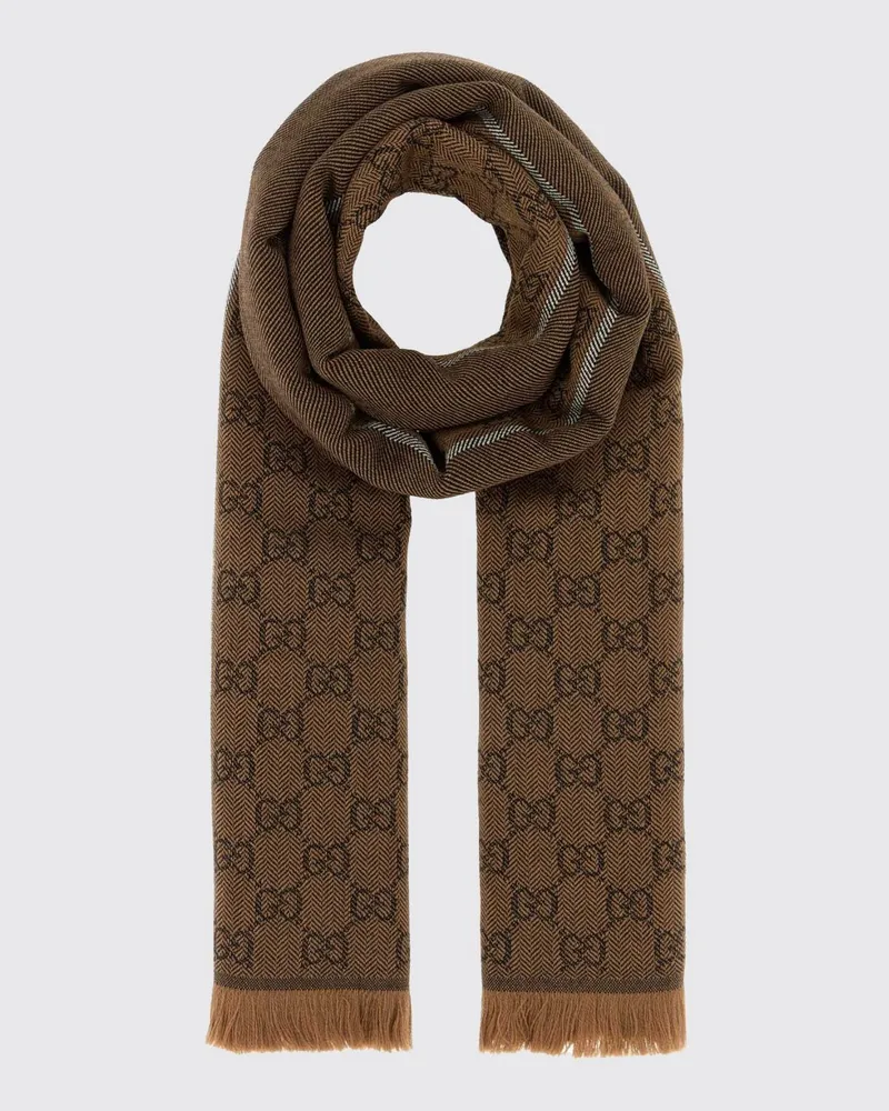 Gucci Wendbarer Jacquard-Wollschal mit GG-Muster Braun