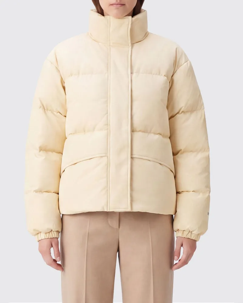 Jil Sander Kurze Stepp-Daunenjacke aus Nylon mit hohem Kragen Beige