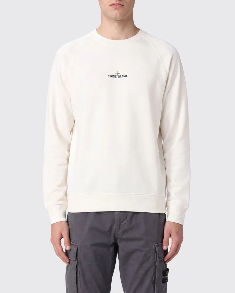 Stone Island Slim Fit Baumwoll-Sweatshirt von mit gedrucktem Kompass-Logo Weiß