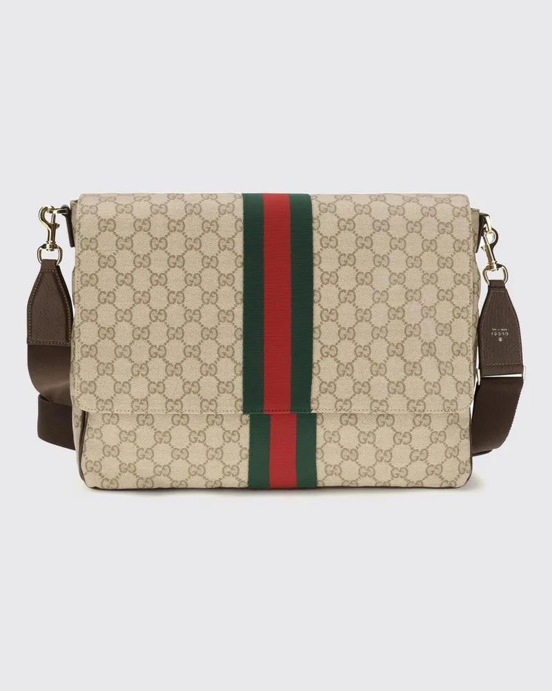 Gucci Große Messenger-Tasche aus GG Supreme-Gewebe mit Web-Streifen Sand