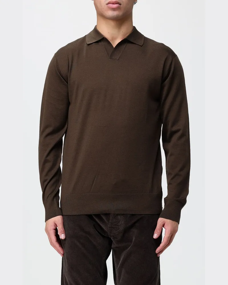 Paolo Pecora Milano Langärmeliges Woll-Strickpolo mit klassischem Kragen Beige