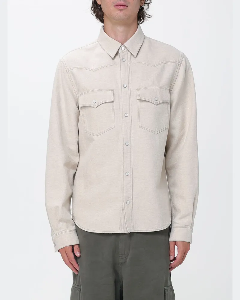 Fendi Baumwoll-Denim-Hemd mit Haifischkragen und aufgesetzten Taschen Ivory