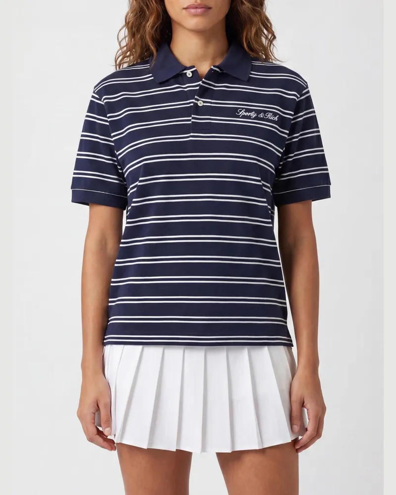 SPORTY & RICH SPORTY  RICH Gestreiftes Baumwoll-Polo von Sporty & Rich mit gesticktem Kontrastlogo Blau