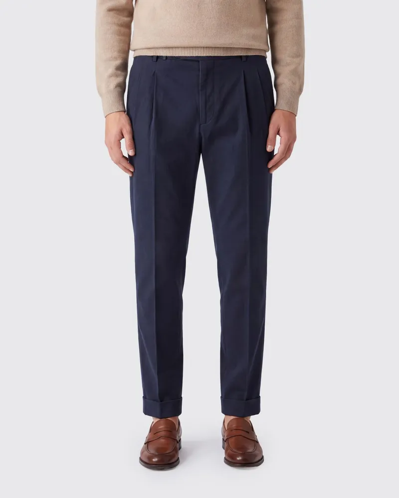 PT TORINO Slim-Fit Anzughose mit Bundfalten aus Baumwolle und Schurwolle Blau