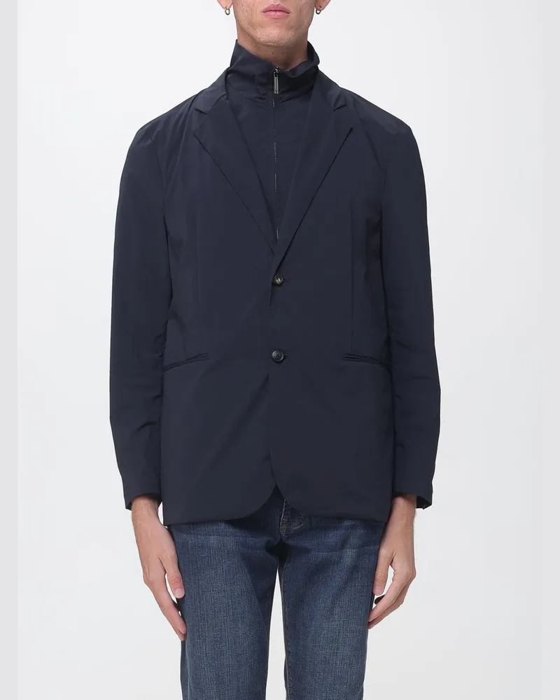 Emporio Armani Einreihiger Polyamid-Blazer mit fallendem Revers und Leistentaschen Navy