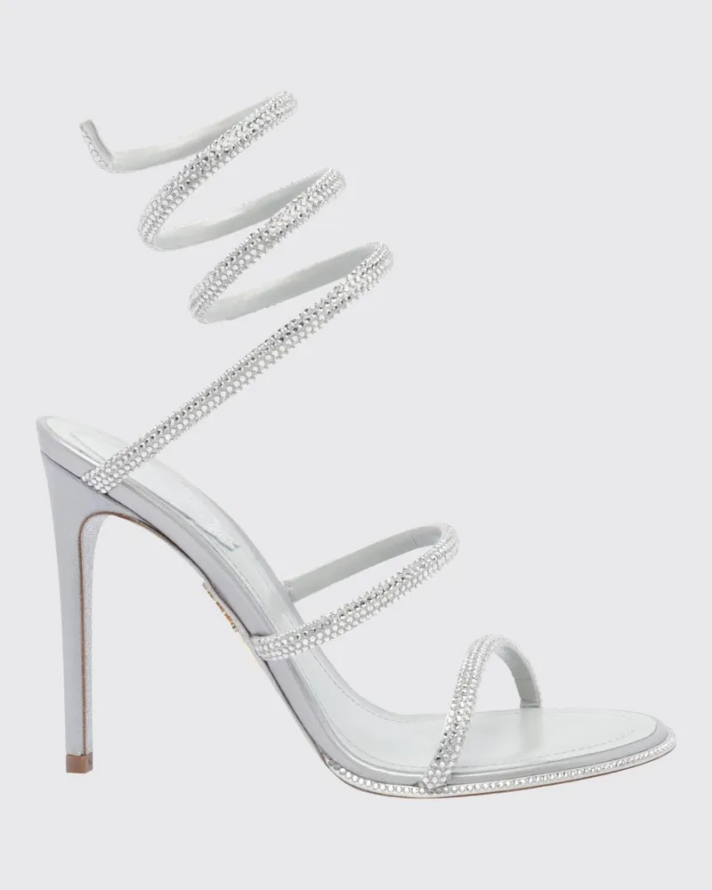 René Caovilla Cleo Sandalen von mit hohem Absatz und kristallverziertem Spiralriemen Silber