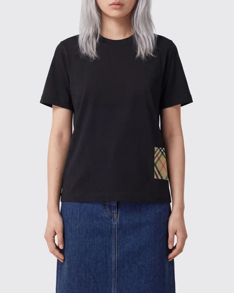Burberry Rundhals-T-Shirt aus Baumwolle mit EKD-Stickerei Schwarz