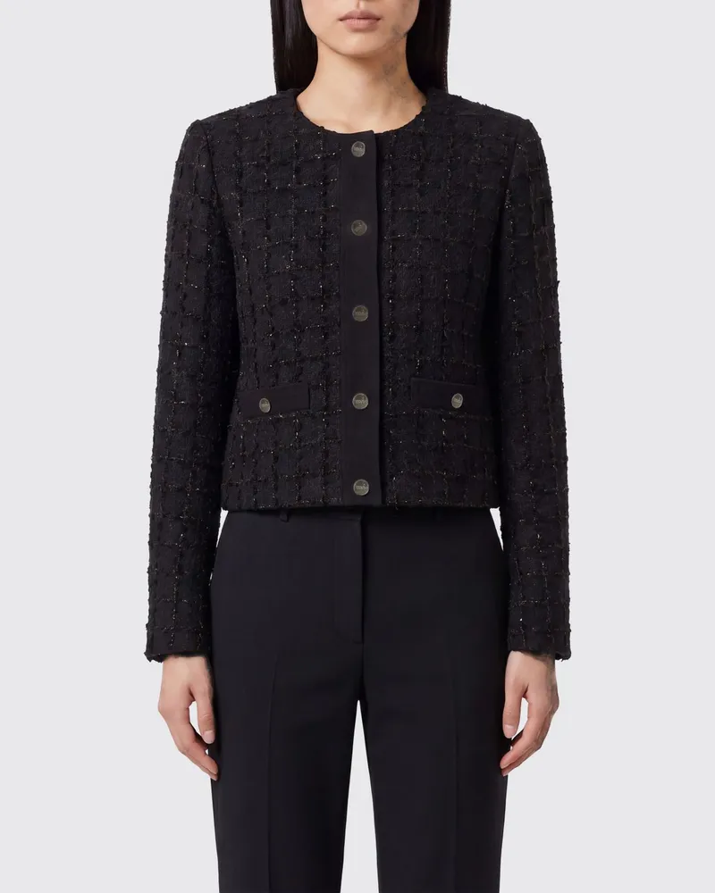 Liu Jo Kurzer einreihiger Blazer aus Wollmischung mit Fransendetails Schwarz