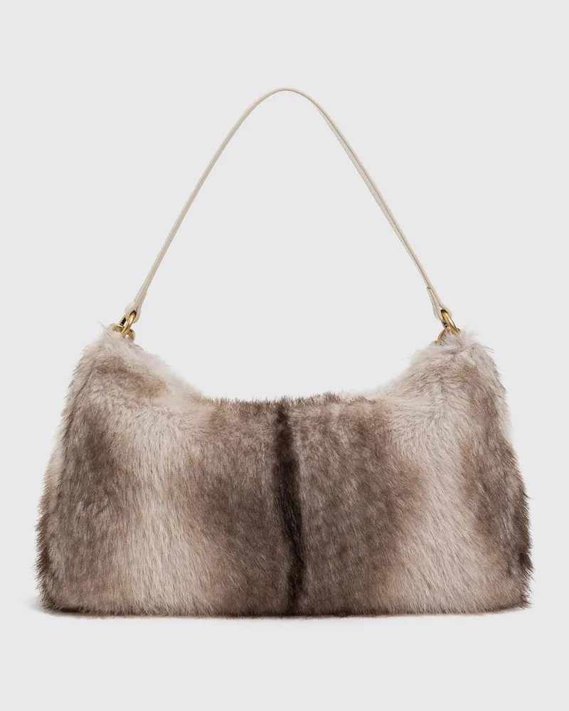 Twin-Set Schultertasche von aus Kunstpelz mit Animal-Print und Reißverschluss Braun