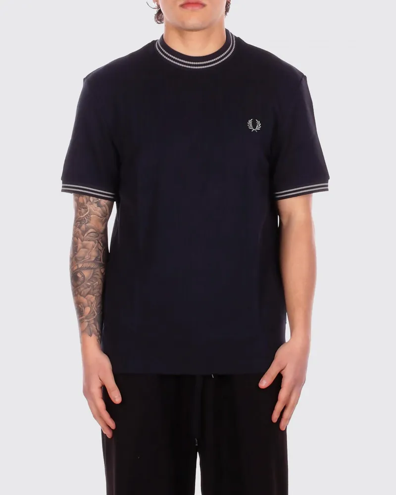 Fred Perry Baumwoll-T-Shirt mit Logo Blau