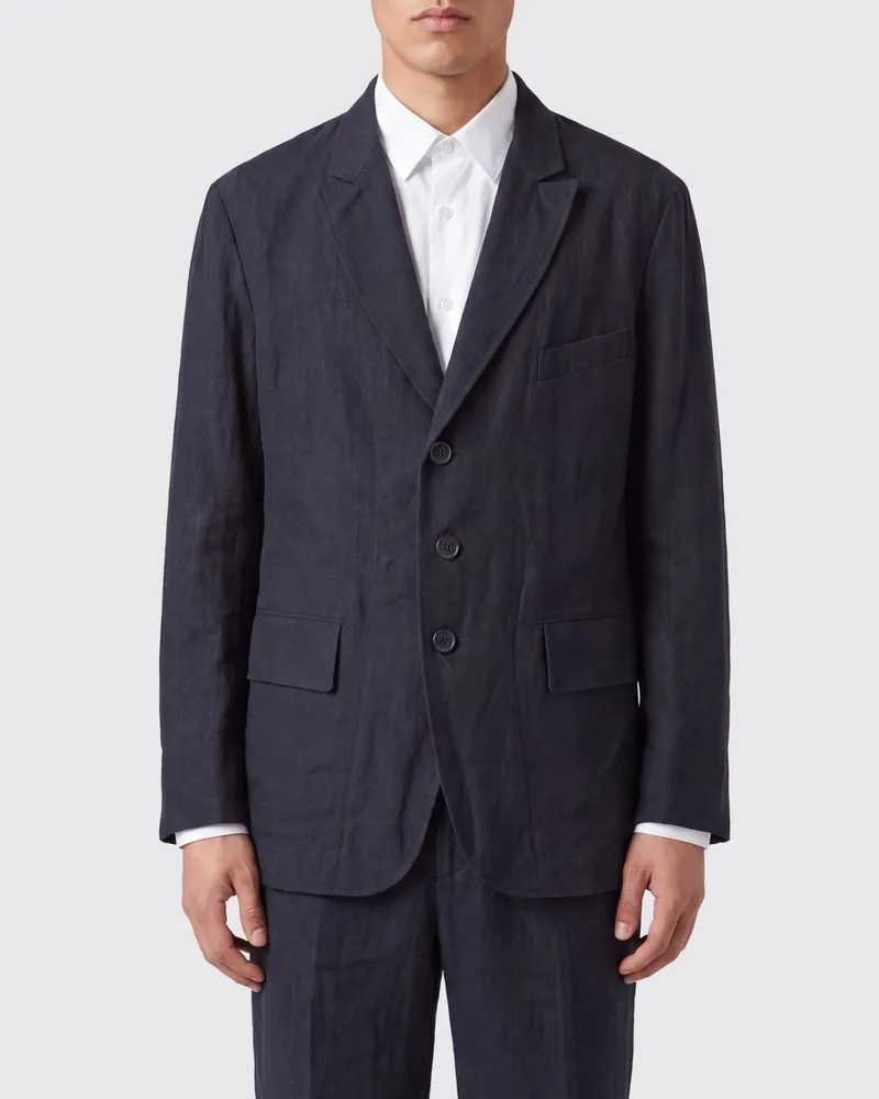 Ziggy Chen Einreihiger Blazer von aus reinem Leinen mit Knittereffekt und Revers Schwarz