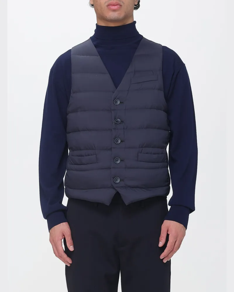 Herno Gesteppte Daunenweste von aus Nylon mit V-Ausschnitt und Knöpfen Navy