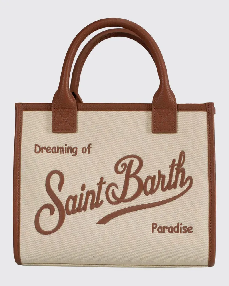 MC2 Saint Barth Vanity Handtasche aus Baumwolltwill mit gesticktem Logo Haselnuss