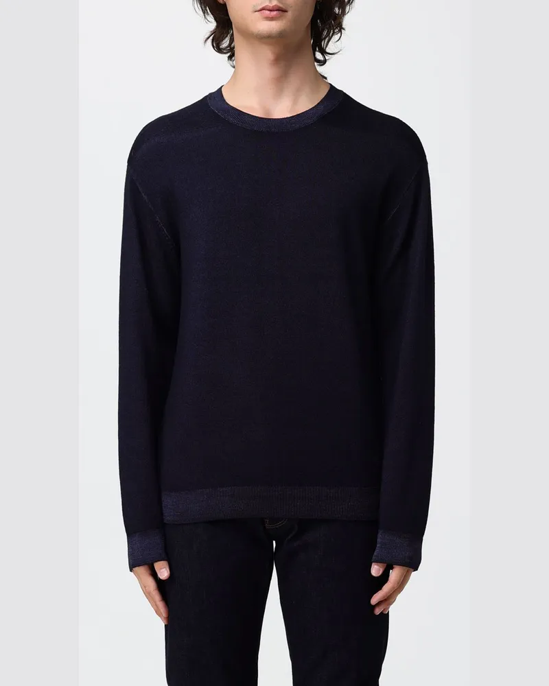 Emporio Armani Wollpullover mit Rundhalsausschnitt und Rippbündchen Blau