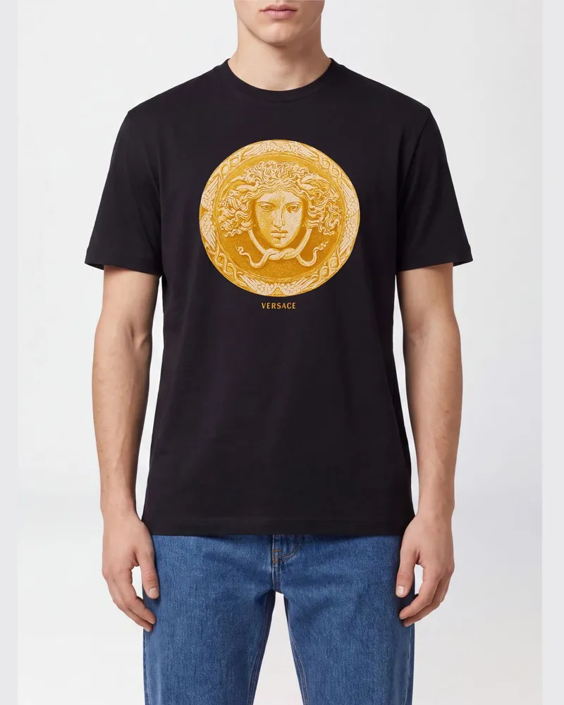Versace Baumwoll-T-Shirt mit grafischem Medusa-Print Schwarz