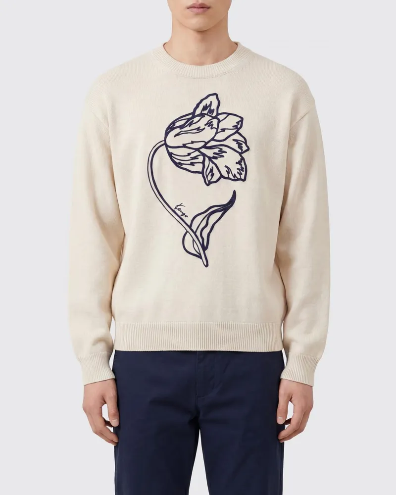 Kenzo Pullover aus Wolle und Baumwolle mit Blumenmuster und Logo-Stickerei Weiß