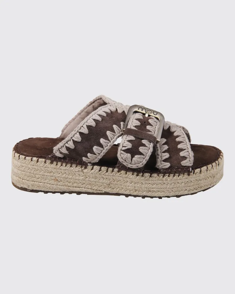 Mou Jute Sandalen aus Wildleder mit Kontrastnähten Braun