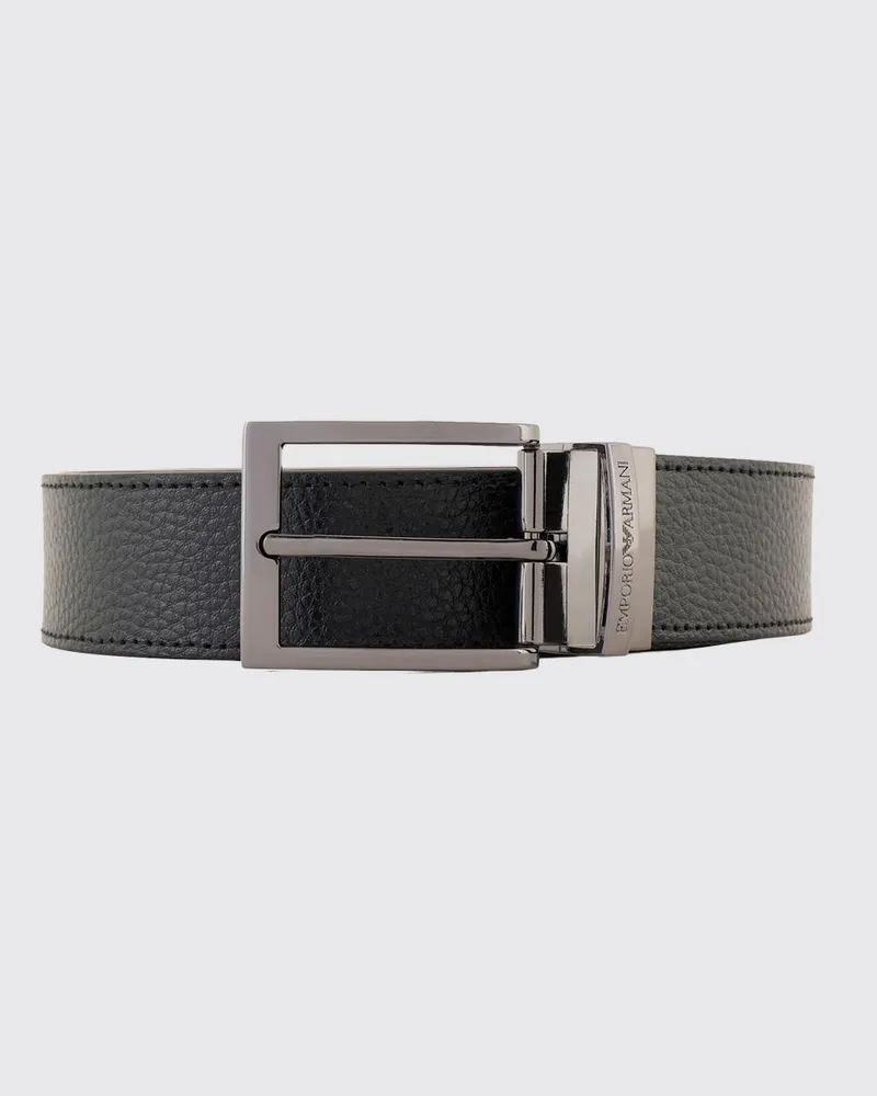 Emporio Armani Wendbarer und verstellbarer Ledergürtel mit Logoschnalle Schwarz